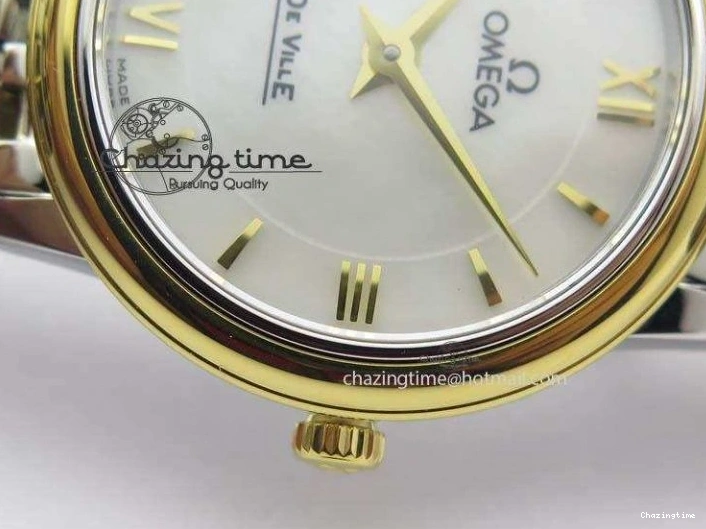 0111 De Ville 27mm SS YG Ladies MK 1:1 Best Edition White MOP Dial On SS Bracelet Ronda Quartz Sophisticated 8192